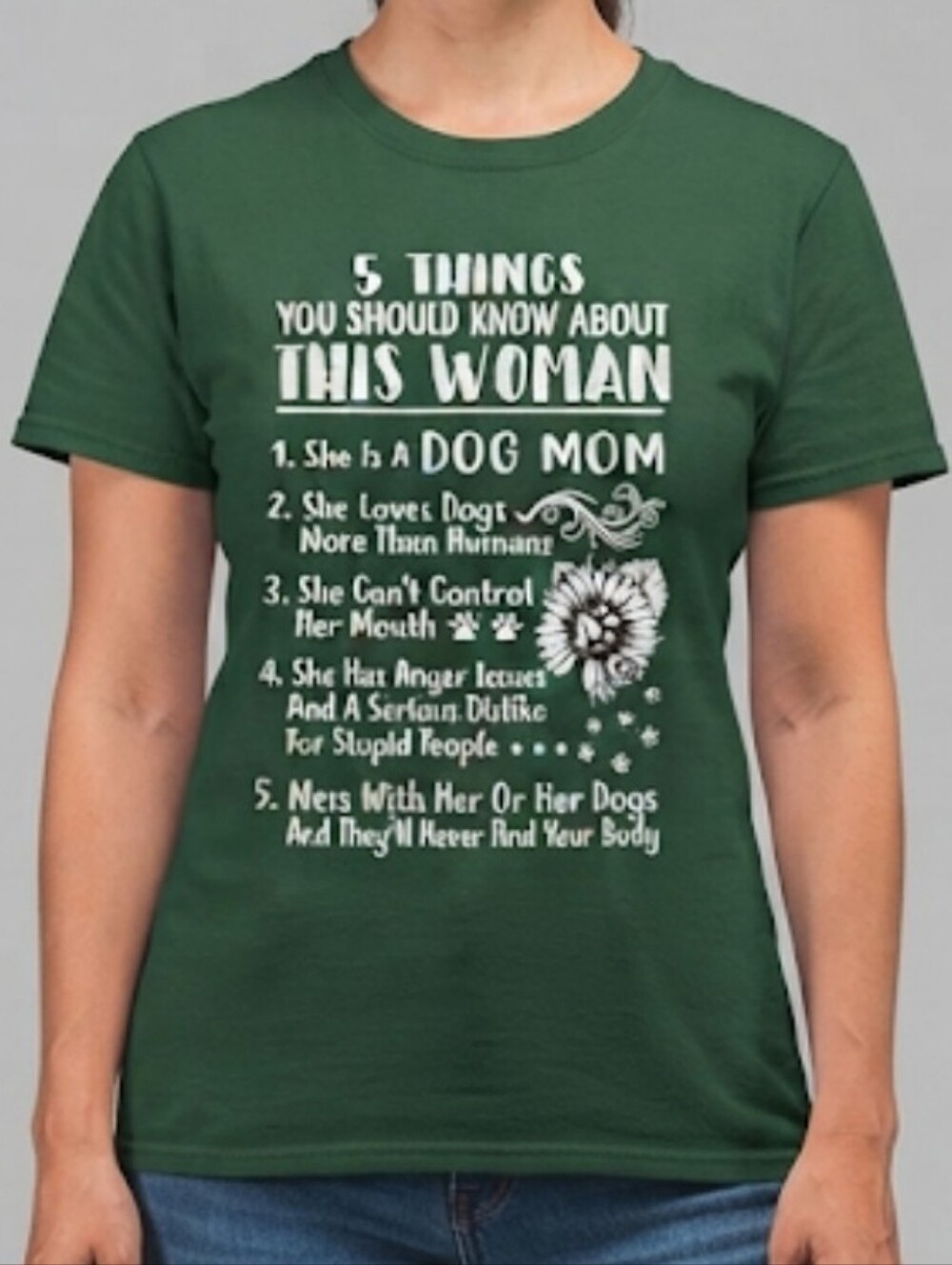 Women's Novelty Graphic Dog Lovers T-shirt In Dark Green Size Medium Unisex